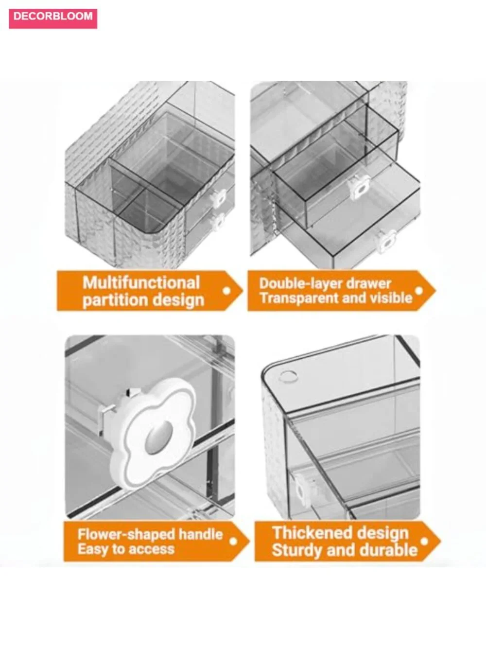 Acrylic Makeup Organizer with Drawers - Vanity Countertop Cosmetic Storage
